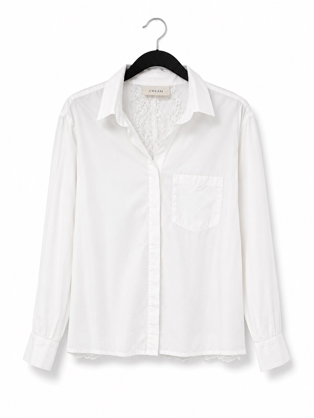 NWOT CREAM Women's White Lace-Back Button-Up Blouse